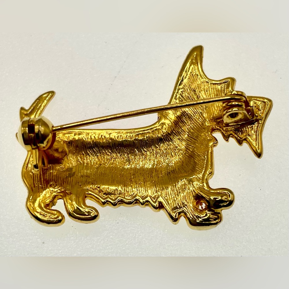 3 for $30 Scottie Dog Brooch Gold Tone Red Enamel Crystals Scatter Pin - Picture 3 of 5